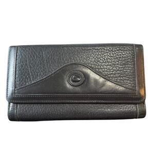 Dooney & Bourke Vintage Pebbled Black Leather Tri Fold Wallet & Check Book